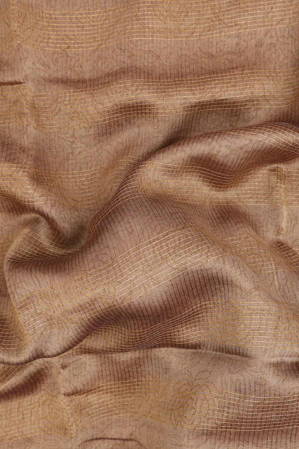 Chanderi Cotton Saree In Brown With Stripes Design