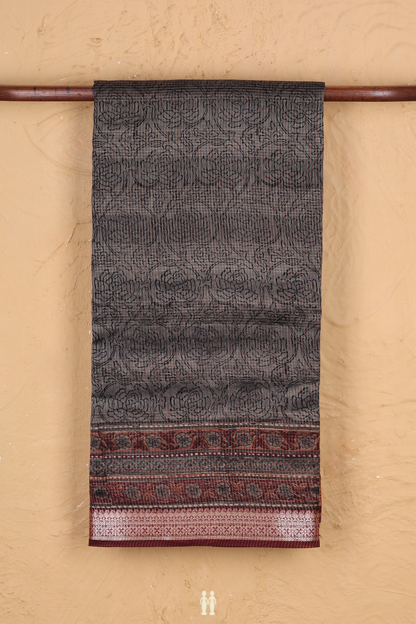 Chanderi Cotton Saree In Grey With Stripes Design