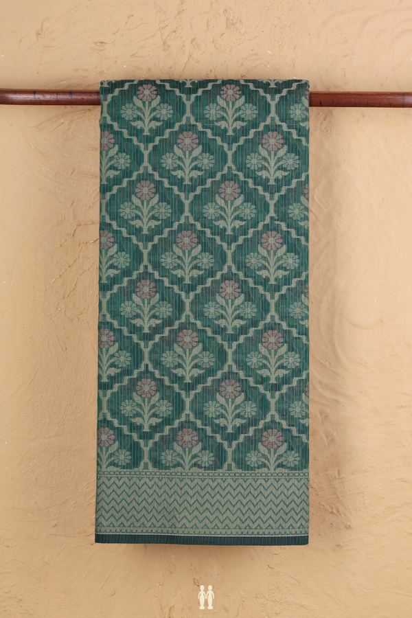 Kota Cotton Saree In Forest Green With Ogee Design