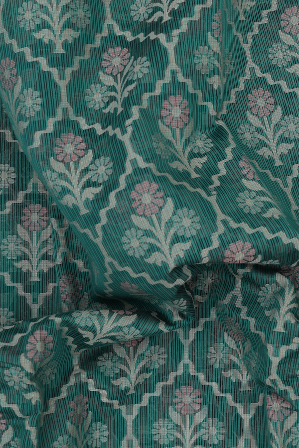 Kota Cotton Saree In Forest Green With Ogee Design