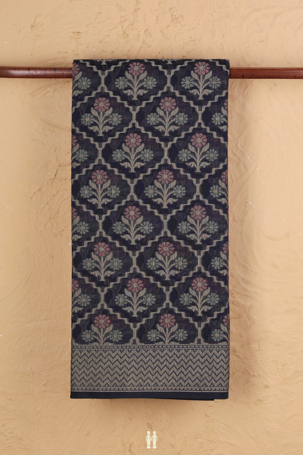 Kota Cotton Saree In Navy Blue With Ogee Design