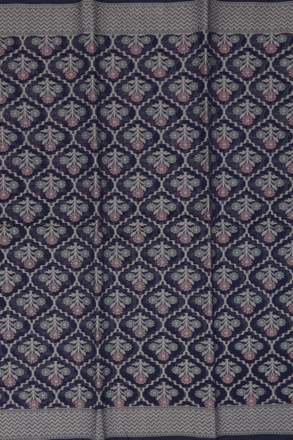 Kota Cotton Saree In Navy Blue With Ogee Design