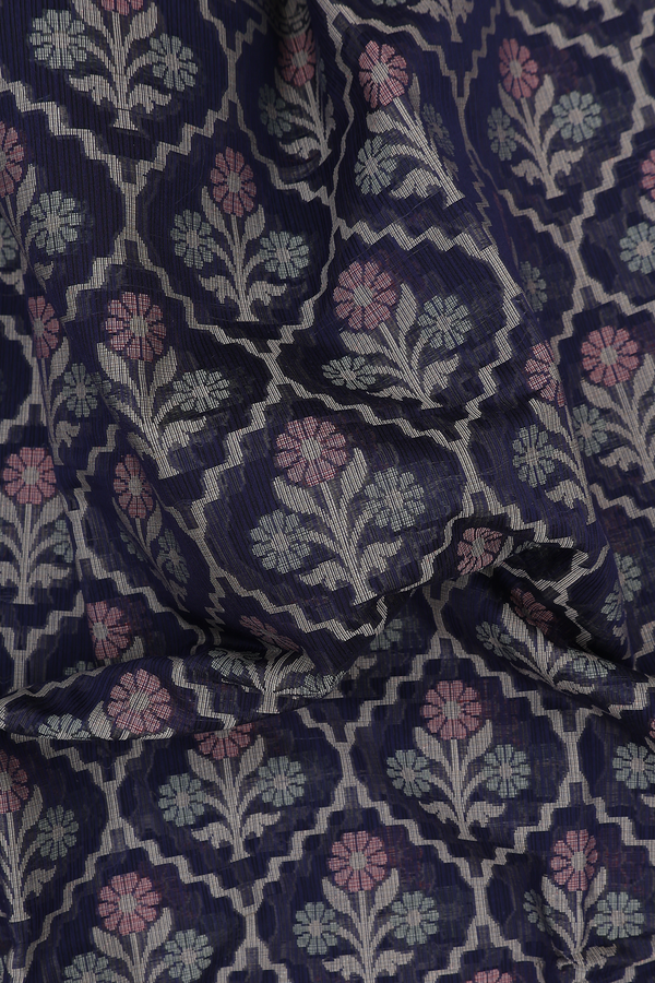 Kota Cotton Saree In Navy Blue With Ogee Design