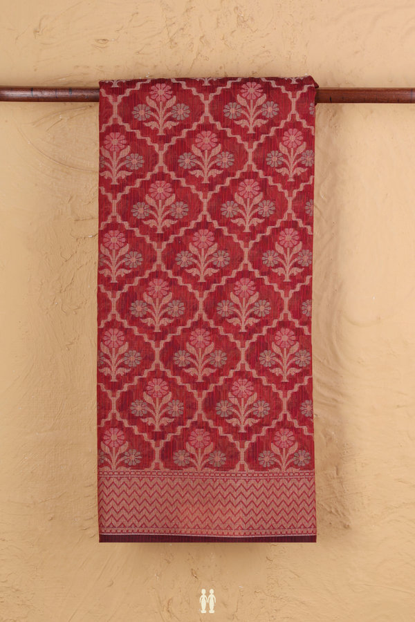 Kota Cotton Saree In Crimson Red With Ogee Design