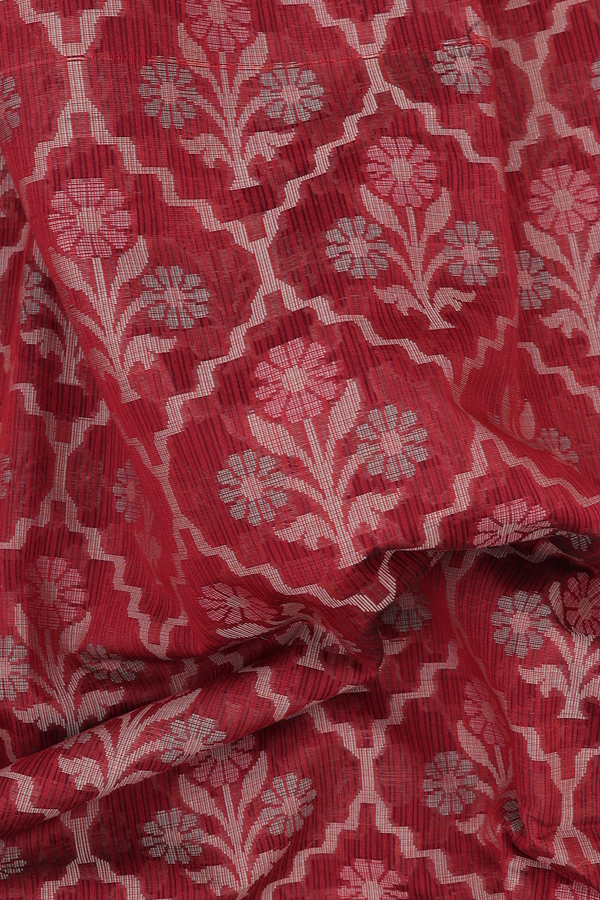 Kota Cotton Saree In Crimson Red With Ogee Design