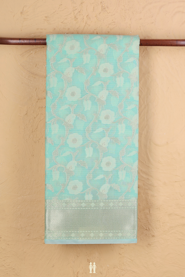 Kota Cotton Saree In Mint Green With Floral Design