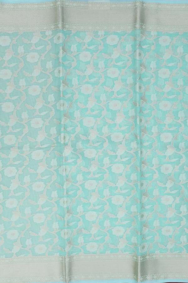 Kota Cotton Saree In Mint Green With Floral Design
