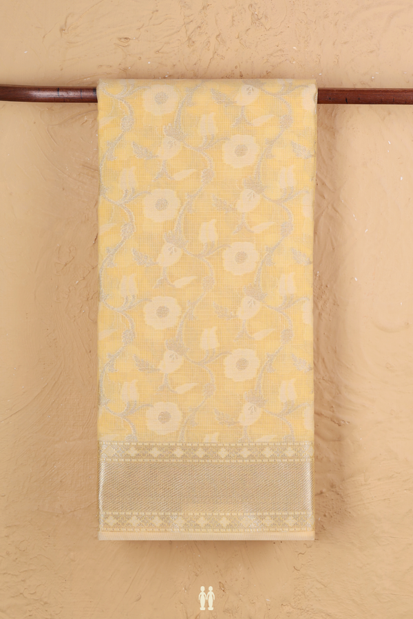 Kota Cotton Saree In Yellow With Floral Design
