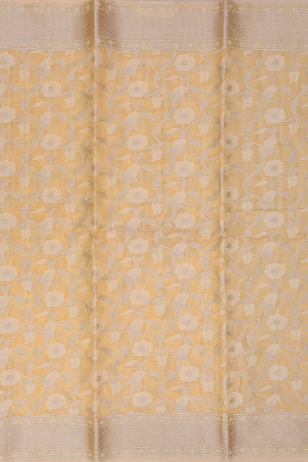Kota Cotton Saree In Yellow With Floral Design