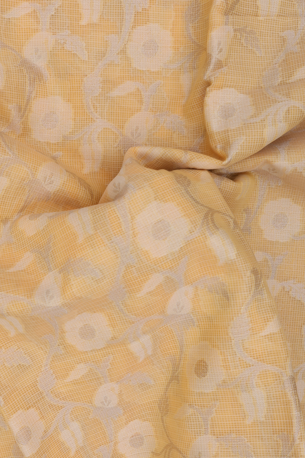 Kota Cotton Saree In Yellow With Floral Design