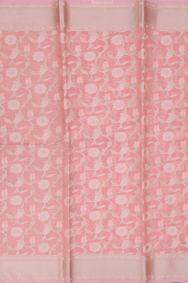Kota Cotton Saree In Peach Pink With Floral Design