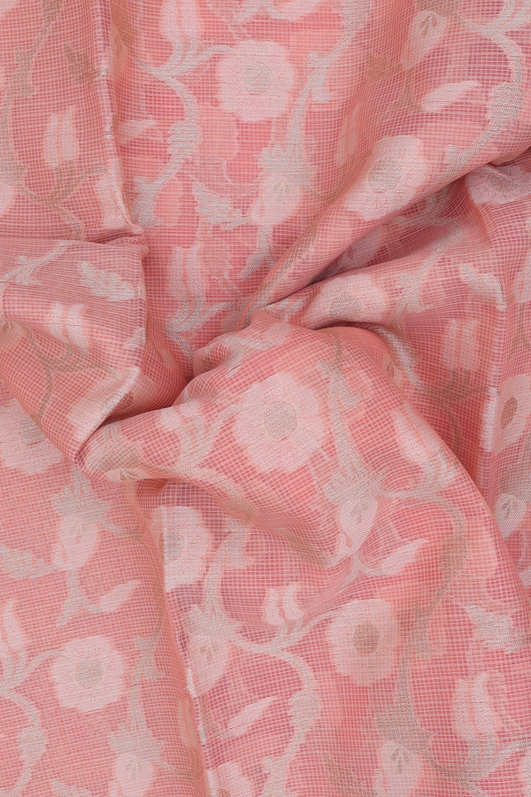 Kota Cotton Saree In Peach Pink With Floral Design