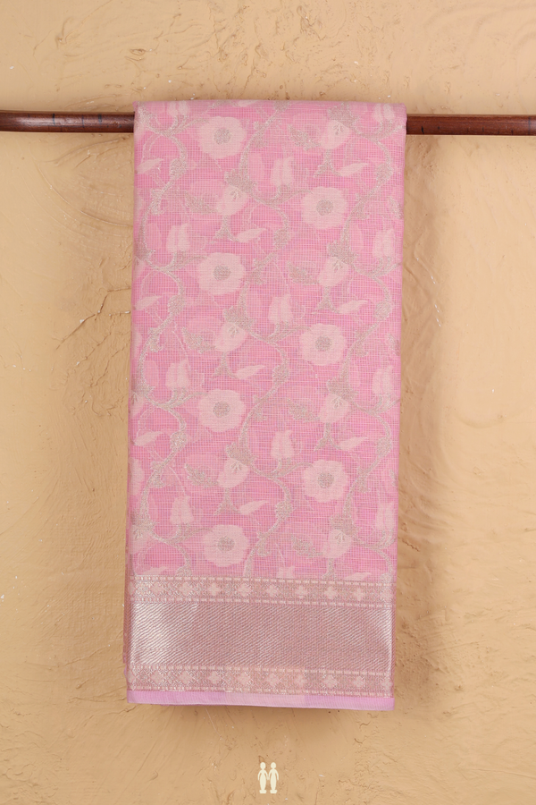 Kota Cotton Saree In Pink With Floral Design