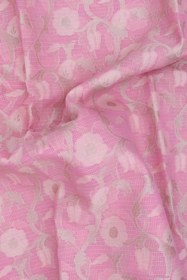 Kota Cotton Saree In Pink With Floral Design
