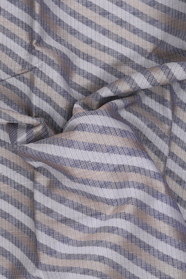 Kota Cotton Saree In Grey And Cream With Diagonal Design