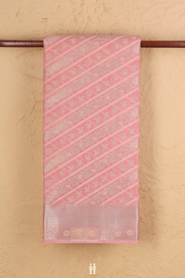 Kota Cotton Saree In Peach Pink With Diagonal Design