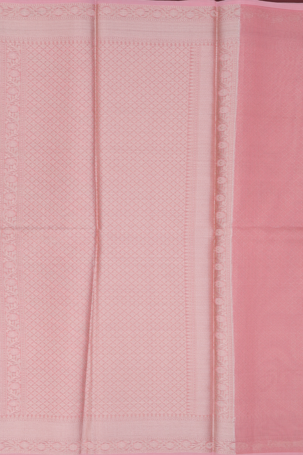 Kota Cotton Saree In Peach Pink With Diagonal Design