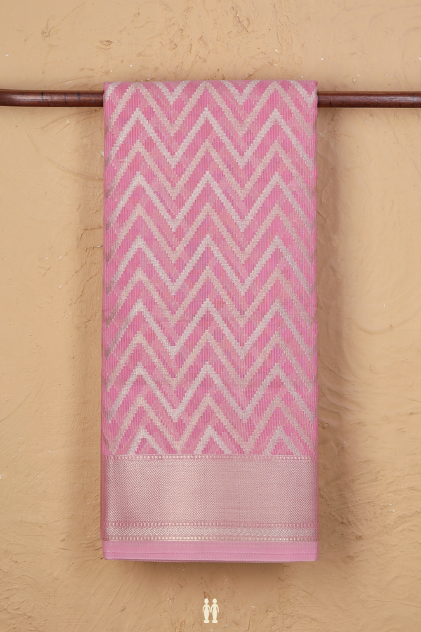 Kota Cotton Saree In Pink With Chevron Design
