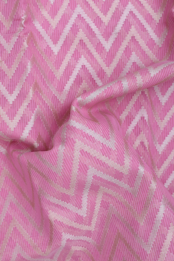 Kota Cotton Saree In Pink With Chevron Design