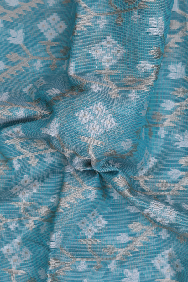 Kota Cotton Saree In Turkish Blue With Allover Design