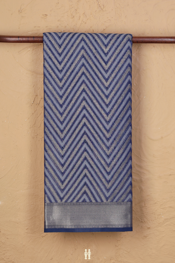 Kota Cotton Saree In Oxford Blue With Chevron Design