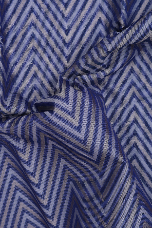 Kota Cotton Saree In Oxford Blue With Chevron Design