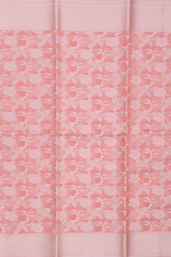Kota Cotton Saree In Peach With Floral Design