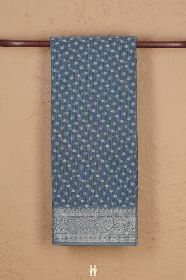 Kota Cotton Saree In Aegean Blue With Zari Buttis