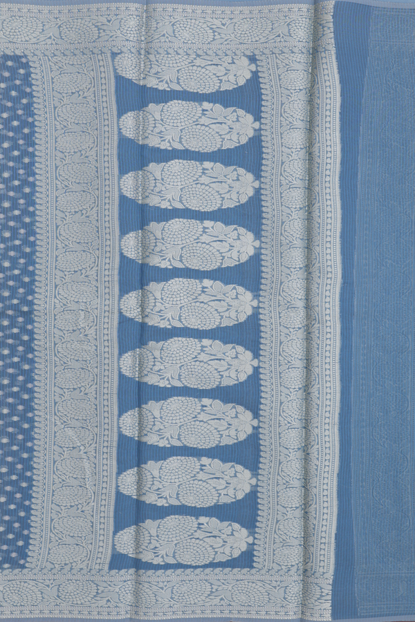 Kota Cotton Saree In Aegean Blue With Zari Buttis