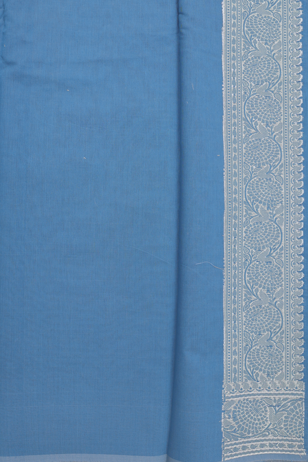 Kota Cotton Saree In Aegean Blue With Zari Buttis