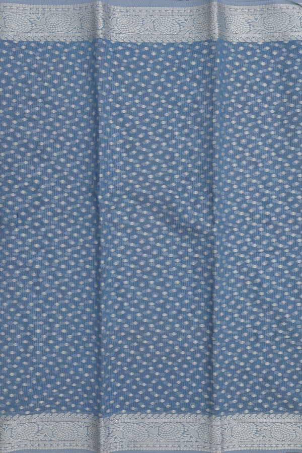 Kota Cotton Saree In Aegean Blue With Zari Buttis