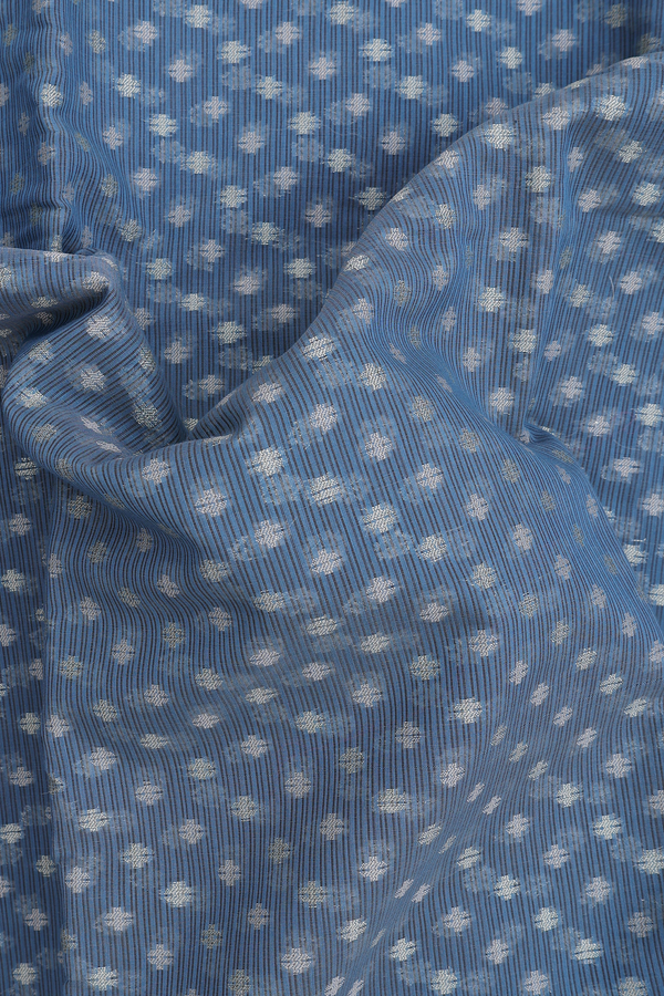 Kota Cotton Saree In Aegean Blue With Zari Buttis