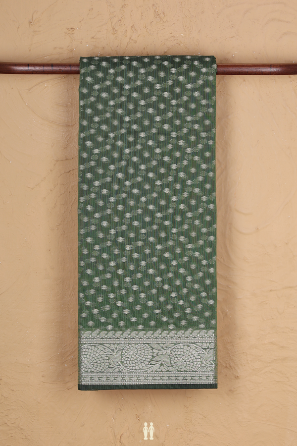 Kota Cotton Saree In Green With Floral Buttis