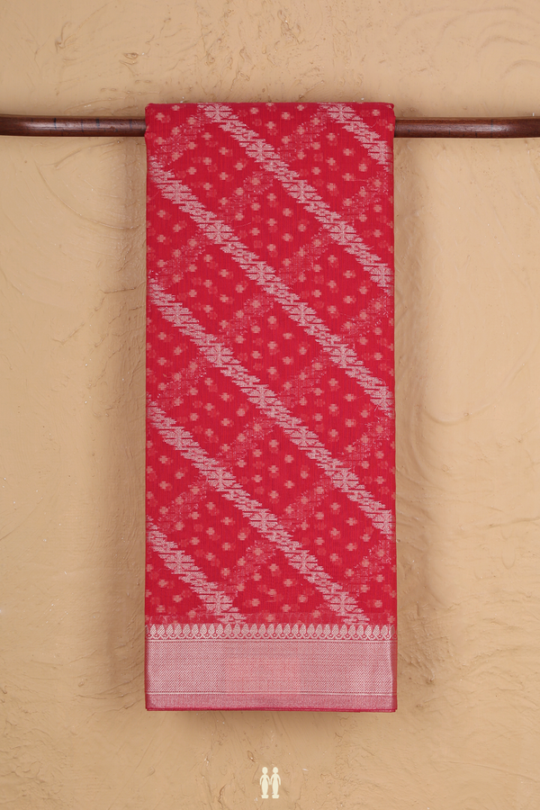 Kota Cotton Saree In Red With Diagonal Design