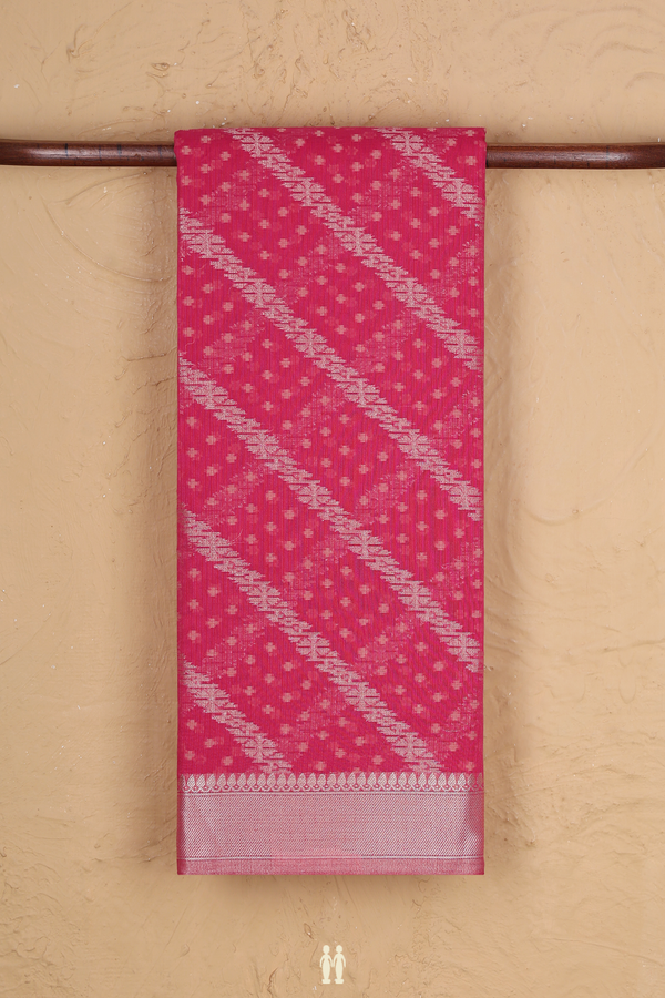Kota Cotton Saree In Rani Pink With Diagonal Design