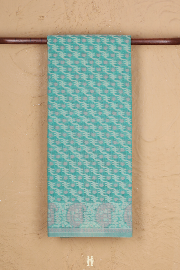 Kota Cotton Saree In Green With Diagonal Design