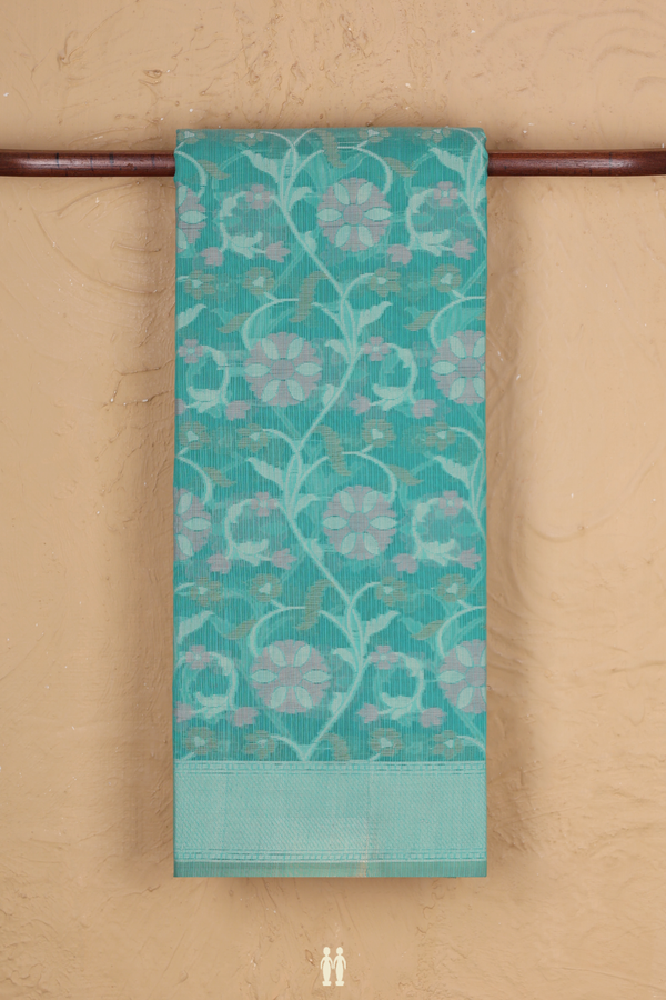 Kota Cotton Saree In Turkish Green With Floral Design