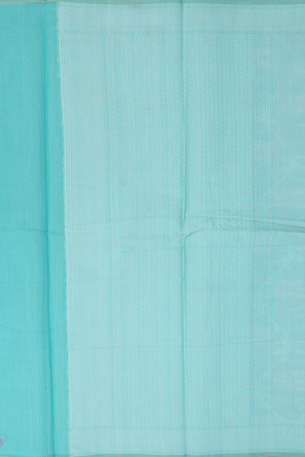 Kota Cotton Saree In Turkish Green With Floral Design
