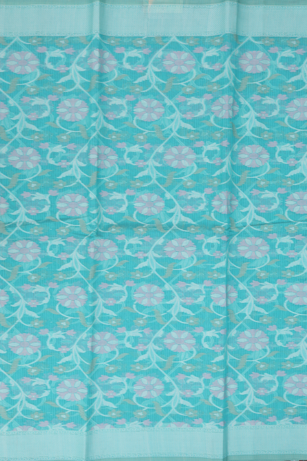Kota Cotton Saree In Turkish Green With Floral Design