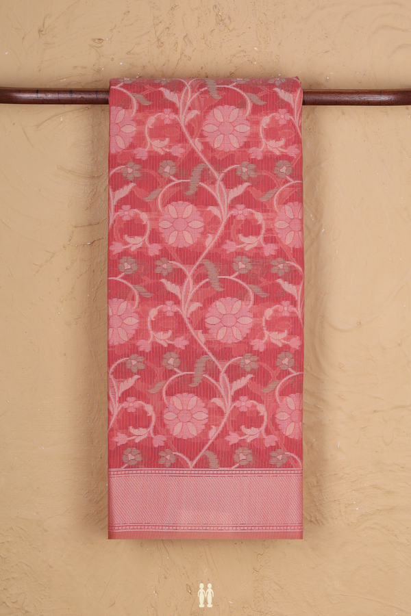 Kota Cotton Saree In Peach With Floral Design