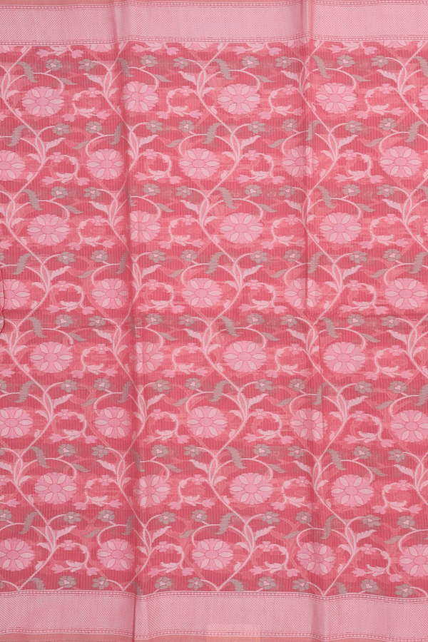Kota Cotton Saree In Peach With Floral Design