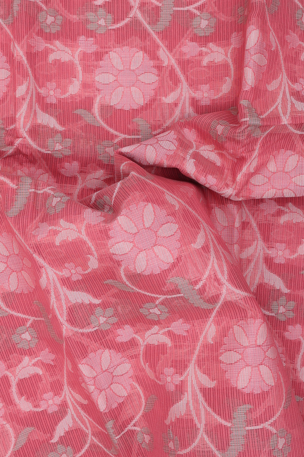 Kota Cotton Saree In Peach With Floral Design