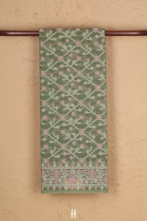 Kota Cotton Saree In Moss Green With Diamond Design
