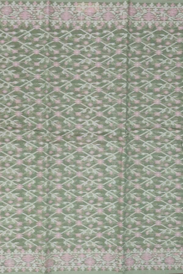 Kota Cotton Saree In Moss Green With Diamond Design