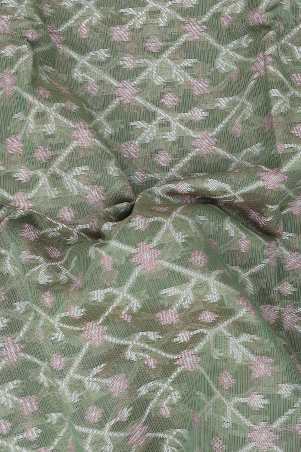 Kota Cotton Saree In Moss Green With Diamond Design