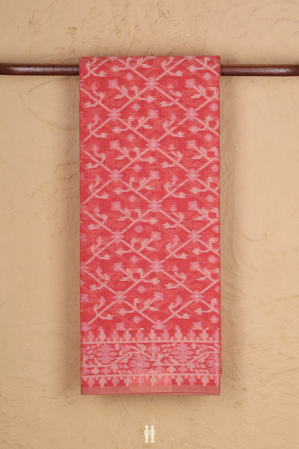 Kota Cotton Saree In Orange With Allover Design