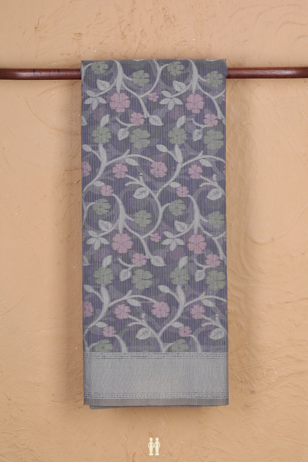 Kota Cotton Saree In Grey With Floral Design