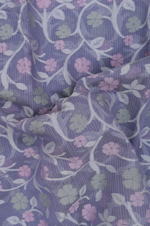 Kota Cotton Saree In Grey With Floral Design