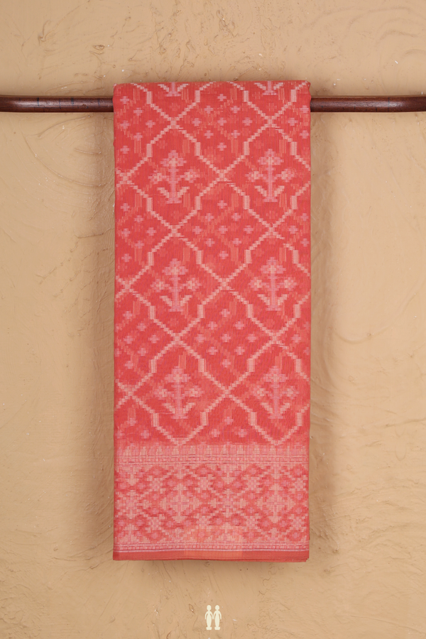 Kota Cotton Saree In Dark Peach With Ogee Design