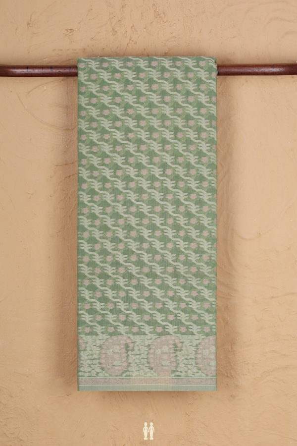 Kota Cotton Saree In Sage Green With Diagonal Design